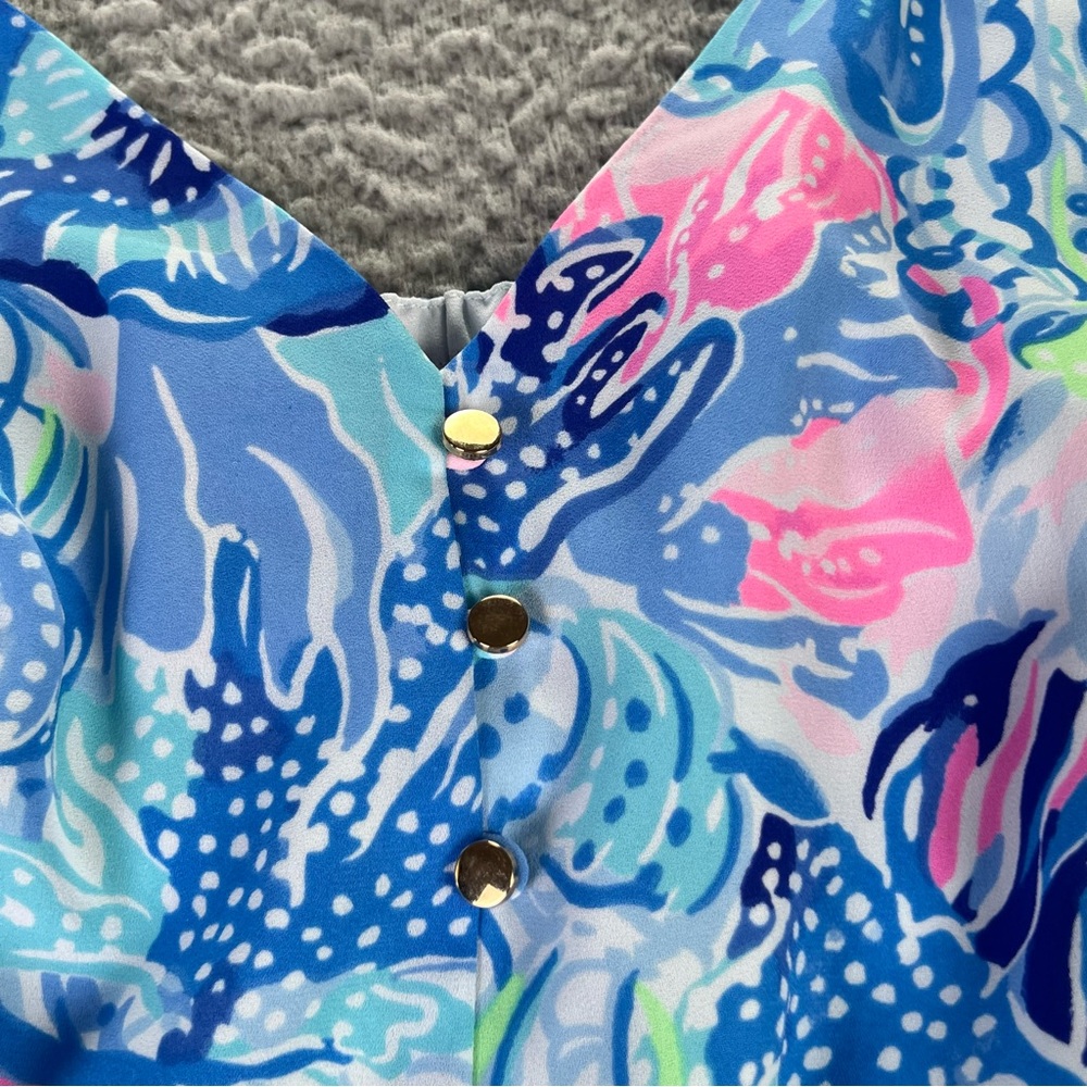Lilly Pulitzer Dress Womens Small Blue Mareena Maxi Ruffle Blouson Ocean Party - Picture 4 of 12